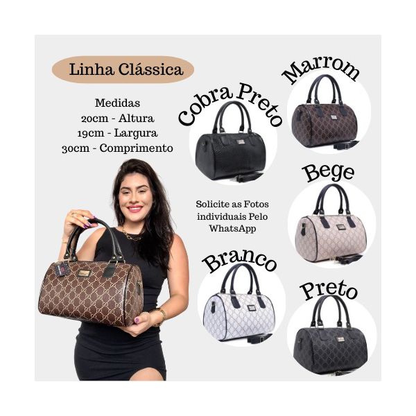 Bolsa Feminina Baú Alça de Mão e Transversal Preta - Gouveia Costa