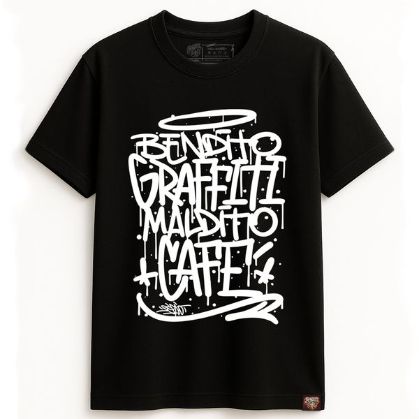 Camiseta Bendito Maldito - Preta - Graffiti com Café