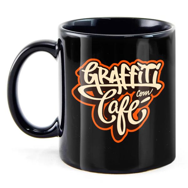 Caneca Graffiti com Café - Porcelana Preta