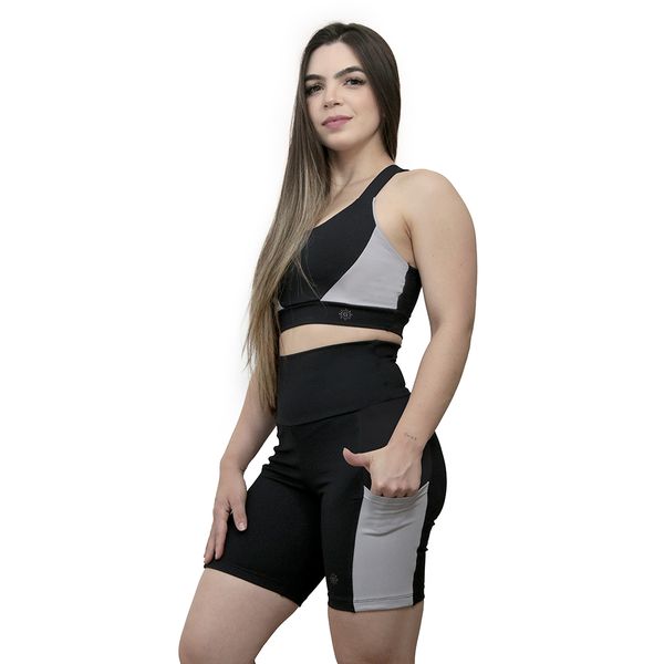 CONJUNTO SHORT/C BOLSO E TOP NEVOA
