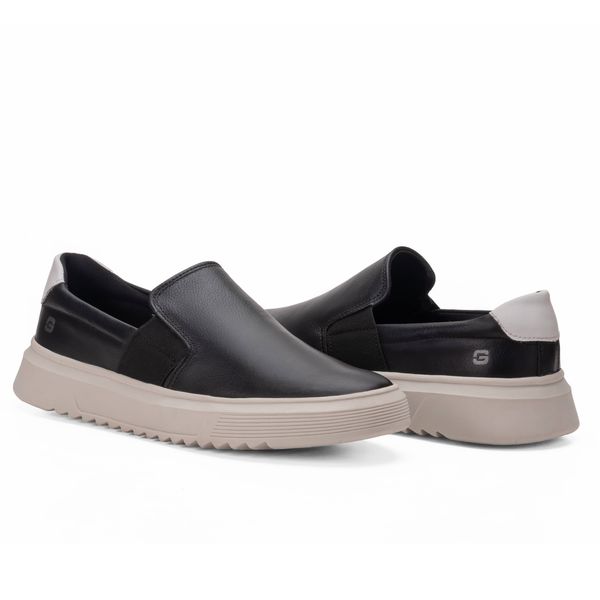Sapat nis Casual Slip On Iate Preto Launch em Couro GriffesNet