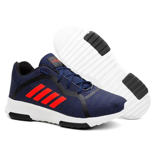 Tenis branco com listra azul e vermelha clearance