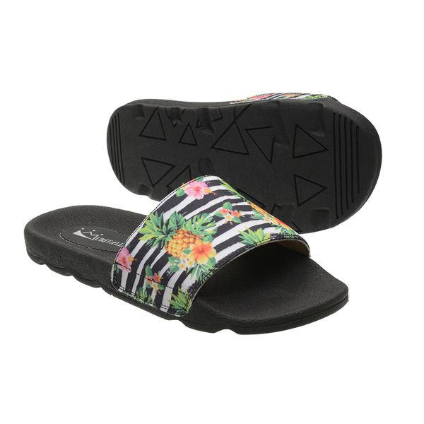 Chinelo Slide Cancún Preto Abacaxi Listrado
