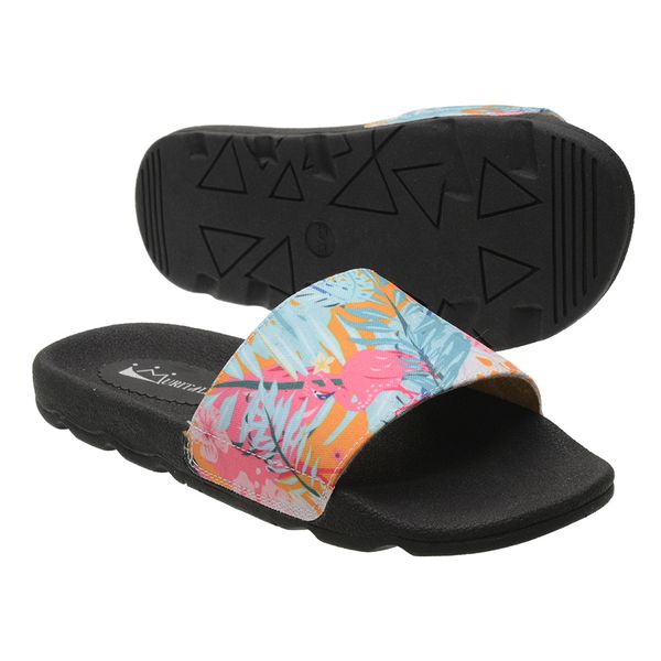 Chinelo Slide Cancún Preto Flamingo