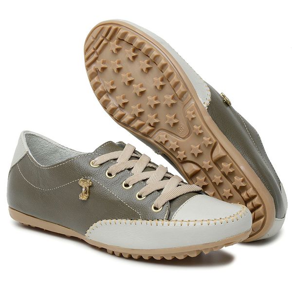 Sapatênis Em Couro Sarah Verde Oliva E Off White