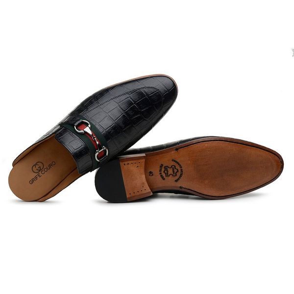 Mule Masculino Italy Madri Black Croco Grife Couro