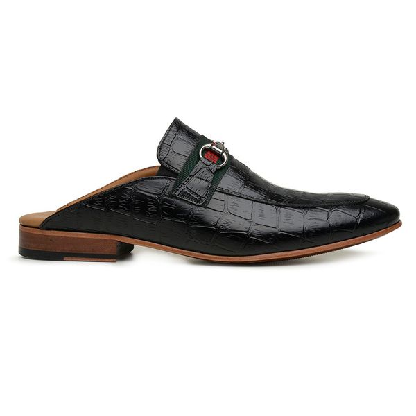 Mule Masculino Italy Madri Black Croco Grife Couro