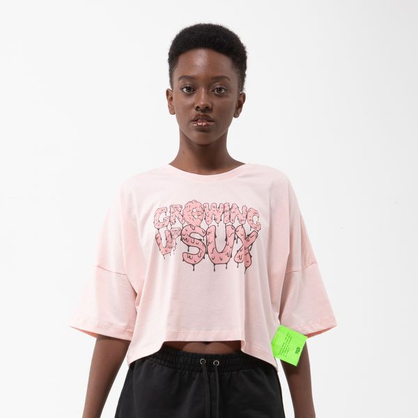 Camiseta Oversized Sux Cropped Rosa Brain