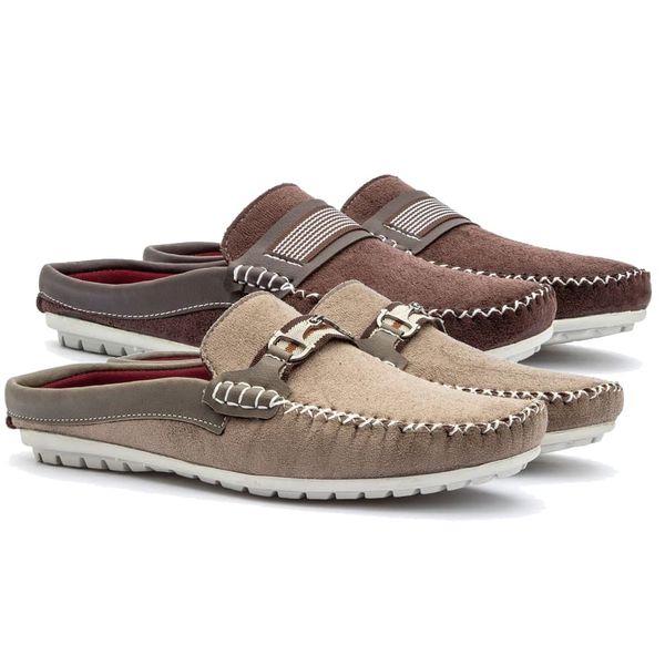Kit 2 Mule Masculino Estilo Mocassim Aberto - Rato e Café - 112-DB 