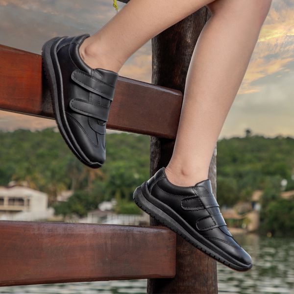 Tênis Feminino Cano Baixo Com Velcro Preto 301-W