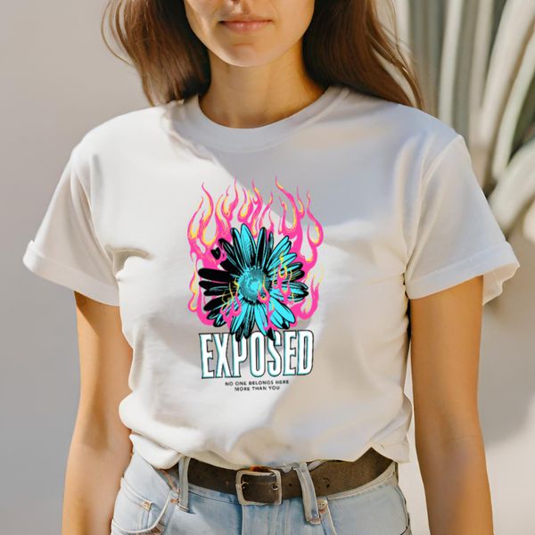 Camiseta Feminina T-shirts Flor com Fogo Exposed - Branco