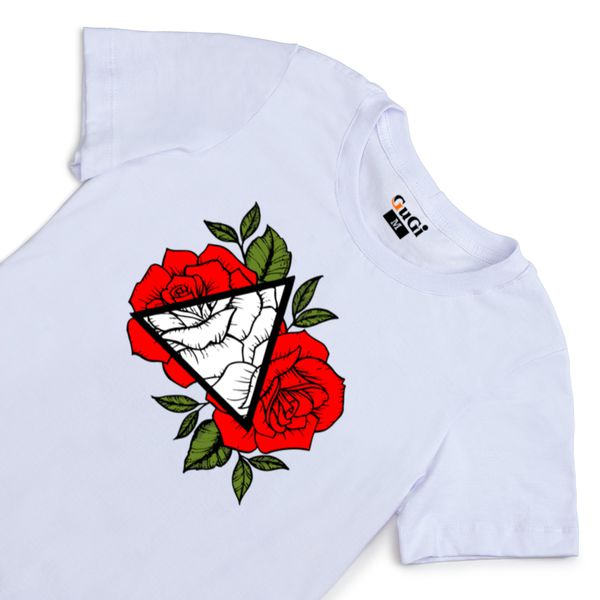 Camiseta Feminina T-shirt Rosas Vermelhas Branco GuGi