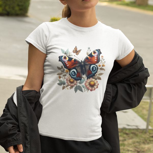 Camiseta Feminina Borboleta Florida 100% Algodão - Branco