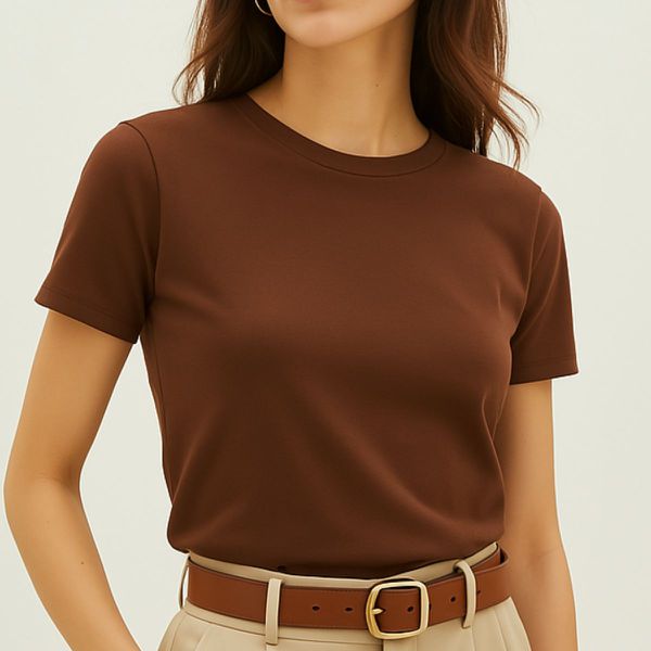 Camiseta T-shirt Feminina Lisa Baby Look Camisa Básica Blusa Moda - Marrom