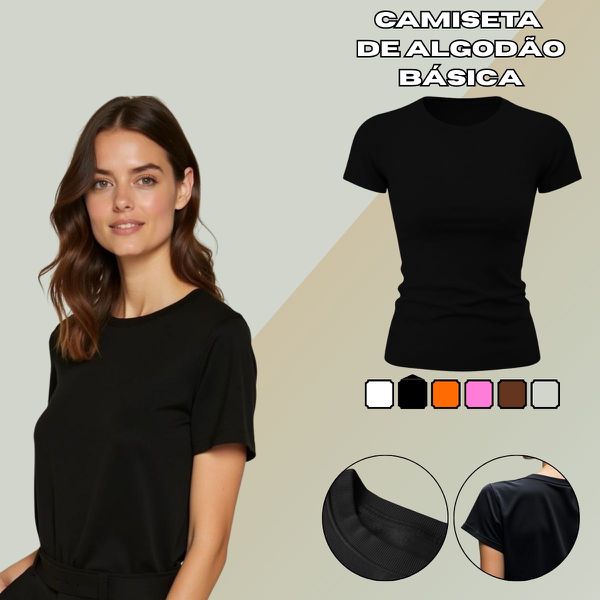 Camiseta T-shirt Feminina Lisa Baby Look Camisa Básica Blusa Moda - Preto