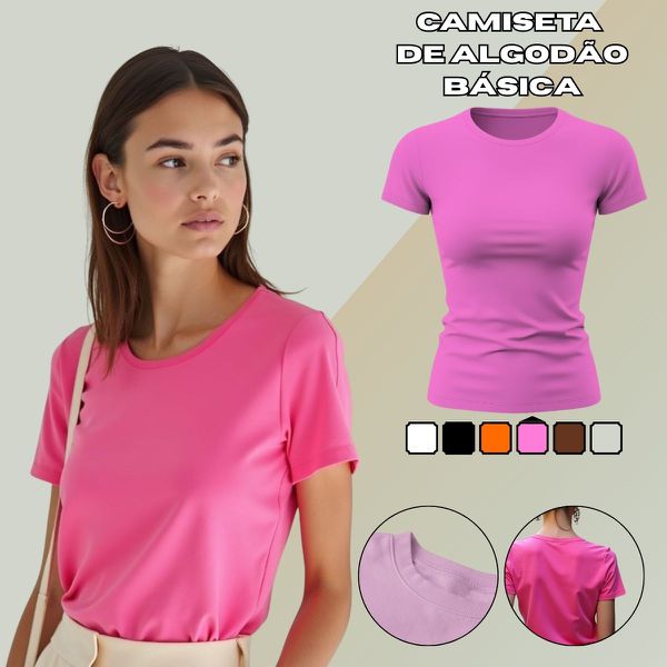 Camiseta T-shirt Feminina Lisa Baby Look Camisa Básica Blusa Moda - Rosa