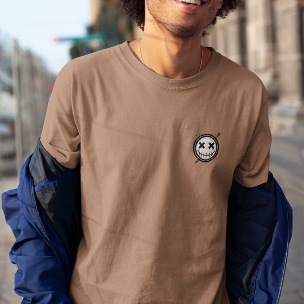 Camiseta Masculina 100% Algodão Smiley Face - Caqui