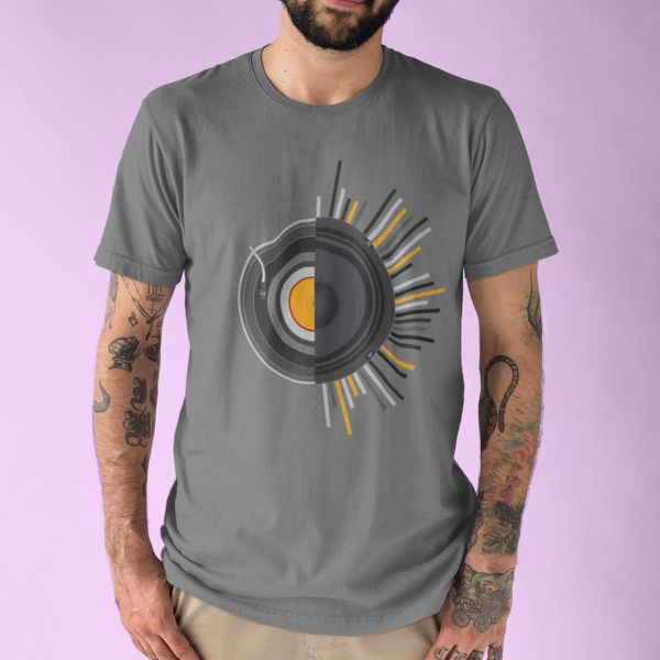 Camiseta Masculina Retro Vinil 100% Algodão - Chumbo