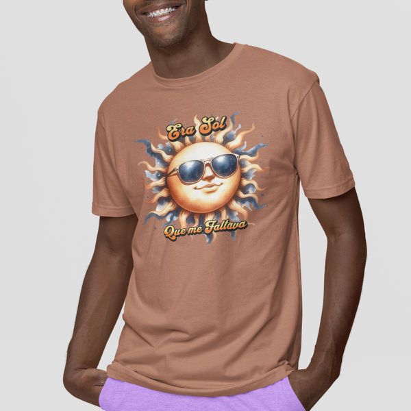 Camiseta Básica Masculina Sol Engraçado Trocadilho 100% Algodão Premium - Caqui