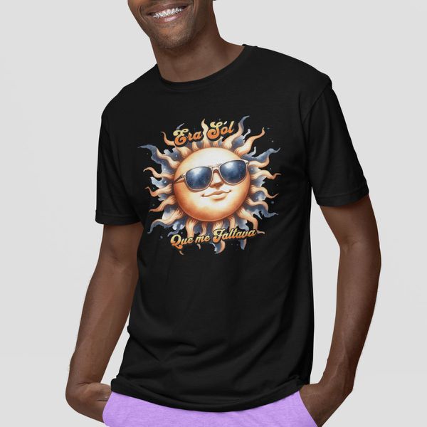 Camiseta Básica Masculina Sol Engraçado Trocadilho 100% Algodão Premium - Preto
