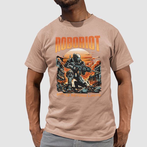 Camiseta Básica Masculina Roboriot Distopia Scifi 100% Algodão Premium - Caqui
