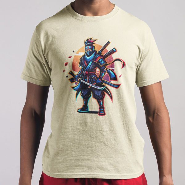 Camiseta Básica Masculina Samurai Ninja 100% Algodão Premium - Off White