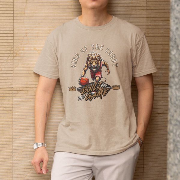 Camiseta Básica Masculina Leão King Of The Court 100% Algodão Premium - Caqui