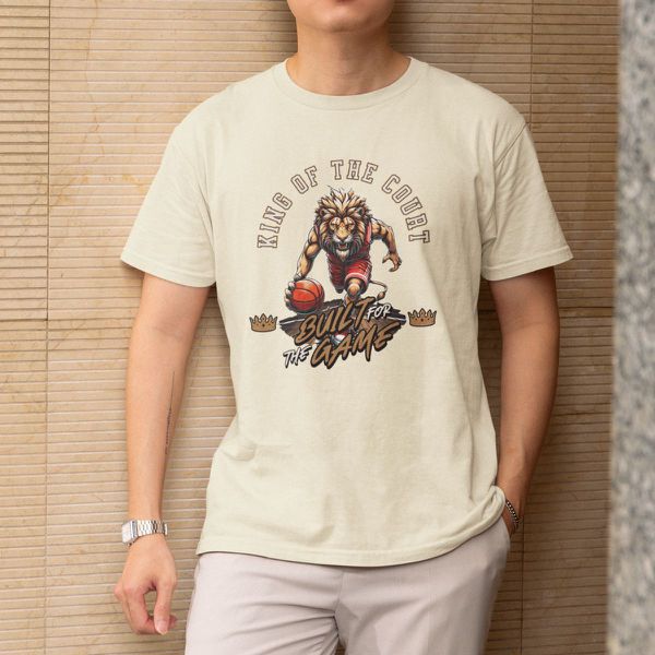 Camiseta Básica Masculina Leão King Of The Court 100% Algodão Premium - Off White