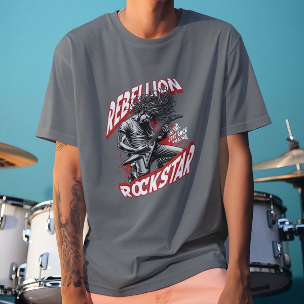 Camiseta Básica Masculina Punk Rockstar 100% Algodão Premium - Chumbo