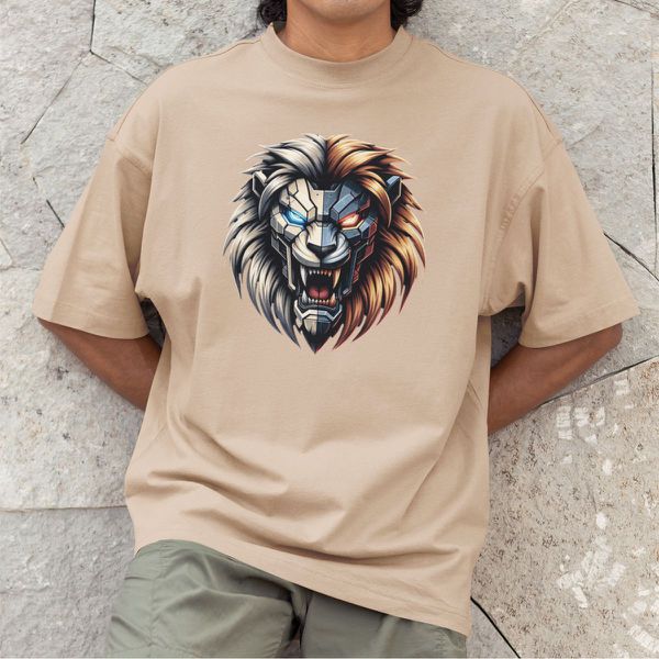Camiseta Básica Masculina Leão Robô 100% Algodão Premium - Caqui