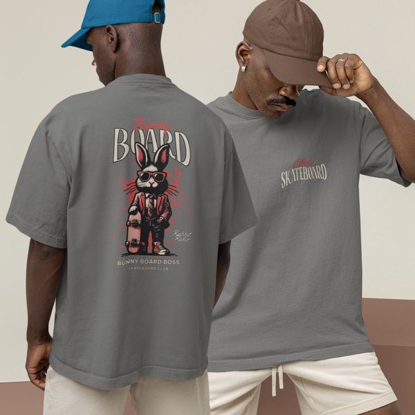 Camiseta Básica Masculina Bunny Board Skate Costas 100% Algodão Premium - Chumbo