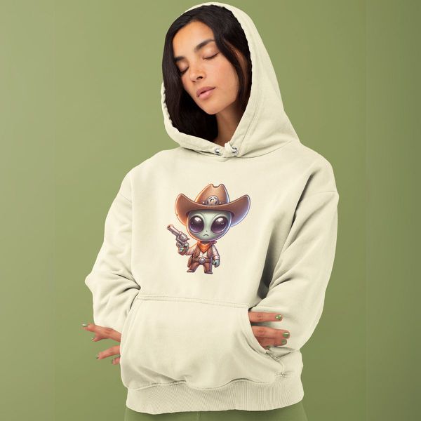Moletom Unissex Canguru Alien Cowboy Com Capuz - Off White