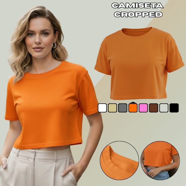 Camiseta Cropped Feminina Algodão Premium Conforto e Estilo Moderno - Laranja