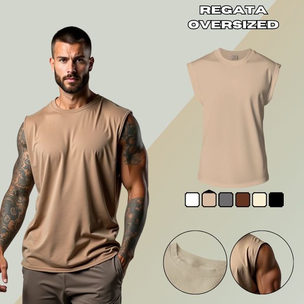 Camiseta Regata Masculina Machão Muscle Lisa 100% Algodão Premium - Caqui