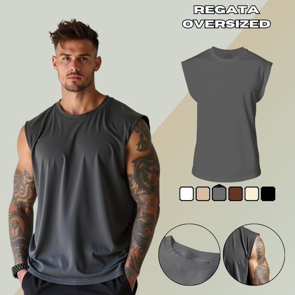 Camiseta Regata Masculina Machão Muscle Lisa 100% Algodão Premium - Chumbo