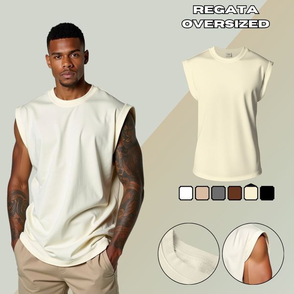 Camiseta Regata Masculina Machão Muscle Lisa 100% Algodão Premium - Off White