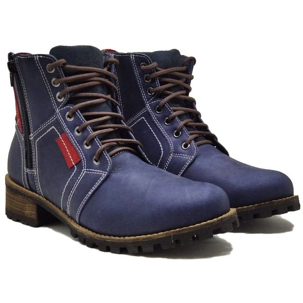 Bota Azul Marinho Coturno Casual Masculino 796 Em Couro