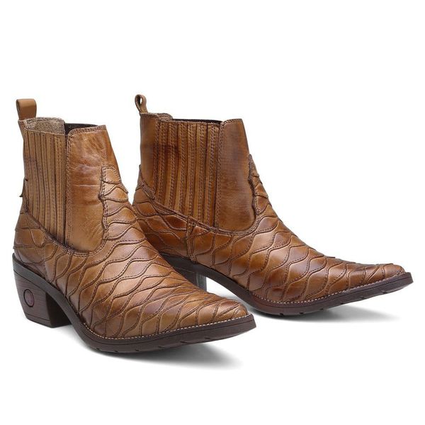 Bota Country Texana Feminina Bico Fino em Couro Escamado 6831