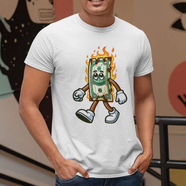 Camiseta Básica Masculina Dinheiro Em Chamas 100% Algodão Premium - Branco