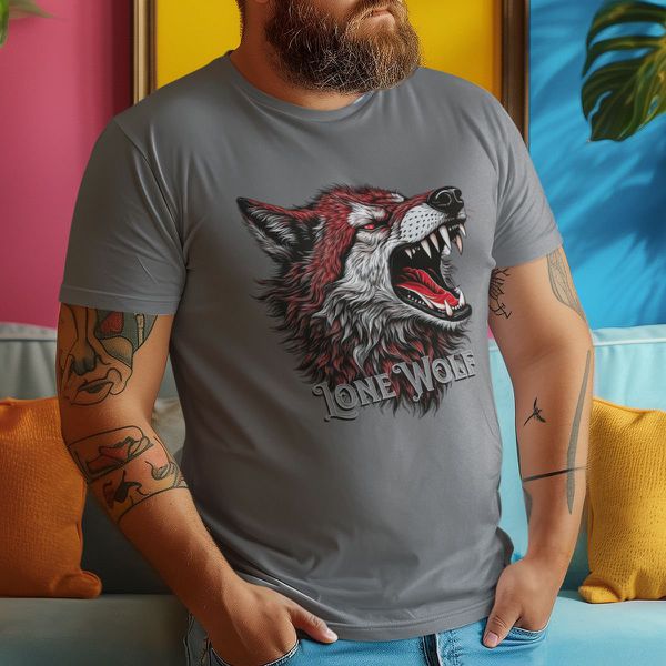 Camiseta Básica Masculina Lobo Solitário 100% Algodão Premium - Chumbo