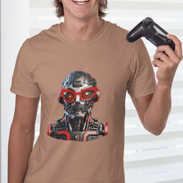 Camiseta Básica Masculina Robô Androide Inteligência Artificial 100% Algodão Premium - Caqui