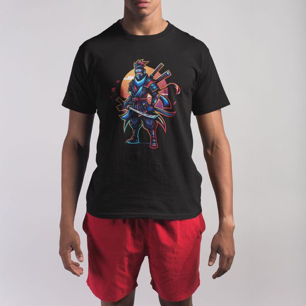 Camiseta Básica Masculina Samurai Ninja 100% Algodão Premium - Preto