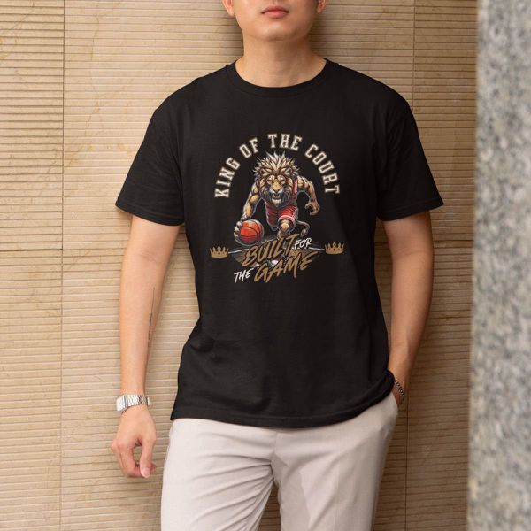 Camiseta Básica Masculina Leão King Of The Court 100% Algodão Premium - Preto