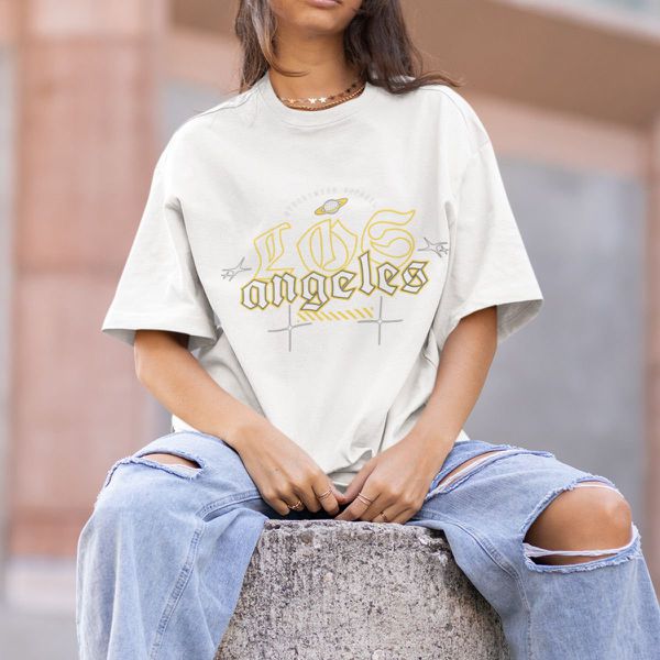 Camiseta Básica Unissex Los Angeles Streetwear 100% Algodão Premium - Branco