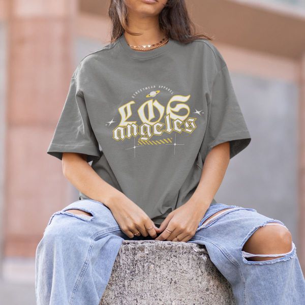 Camiseta Básica Unissex Los Angeles Streetwear 100% Algodão Premium - Chumbo