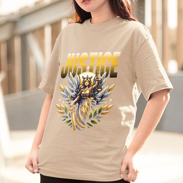 Camiseta Feminina Justice Anjo Direito Advogado 100% Algodão Premium - Caqui