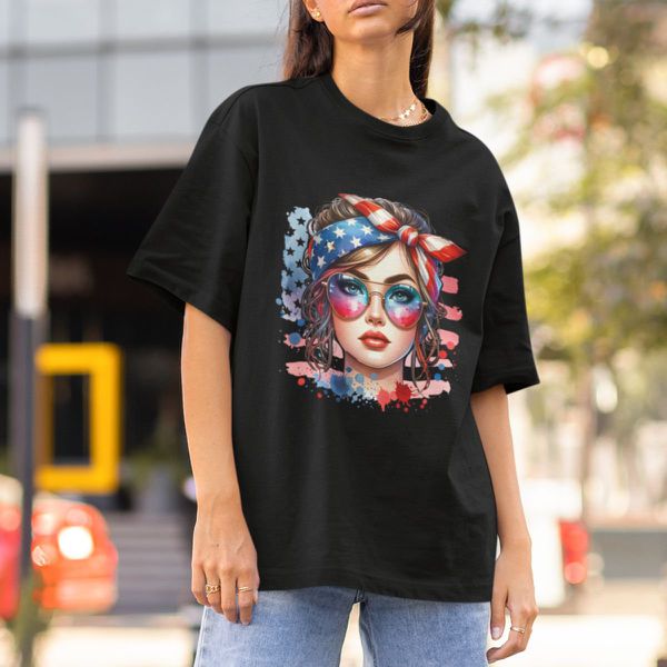 Camiseta Feminina Americana USA Bandeira 100% Algodão Premium - Preto