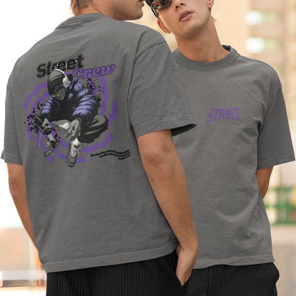 Camiseta Masculina Streetwear Trap Anime Frente E Costas 100% Algodão Premium - Chumbo