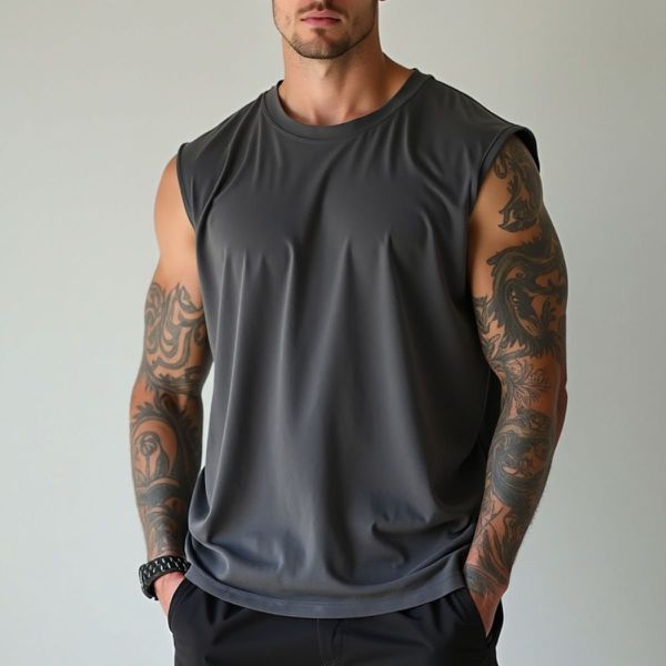 Camiseta Regata Masculina Machão Muscle Lisa 100% Algodão Premium - Chumbo