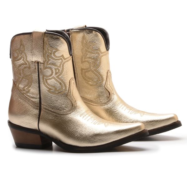 Bota Texana Feminina Cano Curto Metalizado Ouro -... - Gutierre Boots